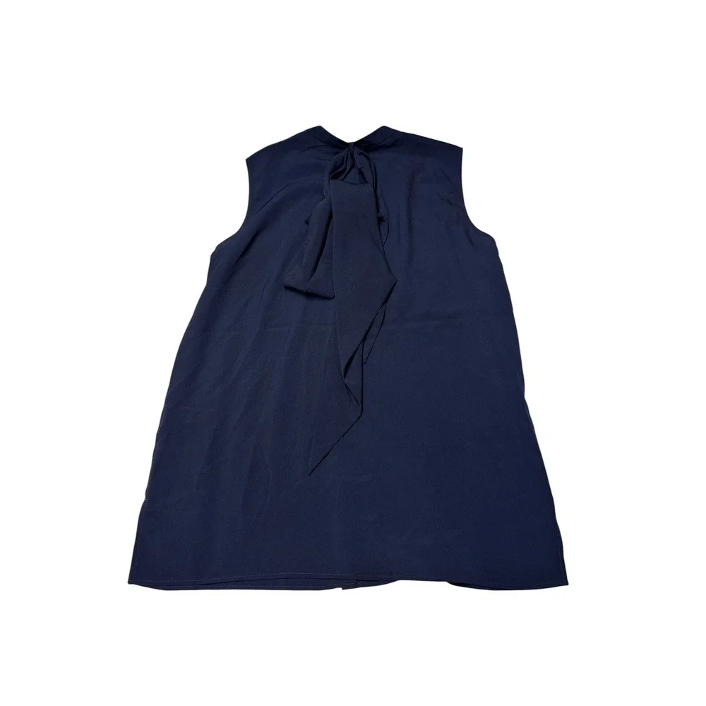 NWT Tory Burch Sleeveless Bow Blouse Navy Blue Mock Neck Top Womens Size 10 $250